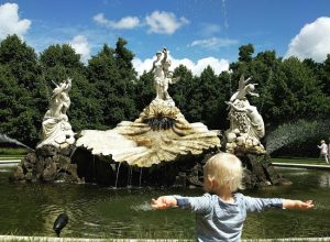 Max loving the fountain at Cliveden