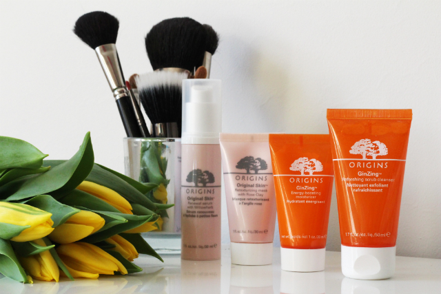 Origins GinZing moisturiser, GinZing facial scrub, Original Skin Rose Clay Mask and Original Skin serum
