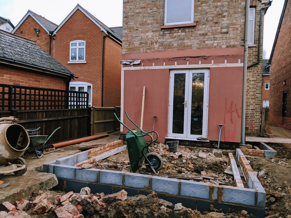 View of rear of house, with foundations and blockwork complete