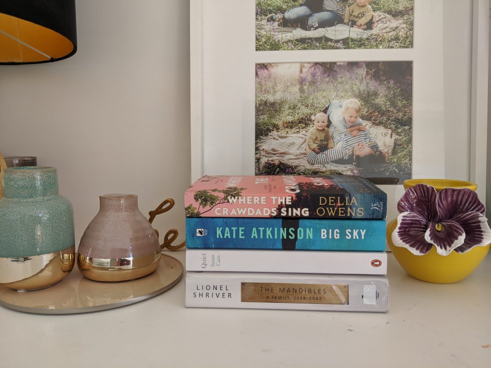 What I read in February: A stack of books, featuring Where The Crawdads Sing, Big Sky, Quiet, and The Mandibles